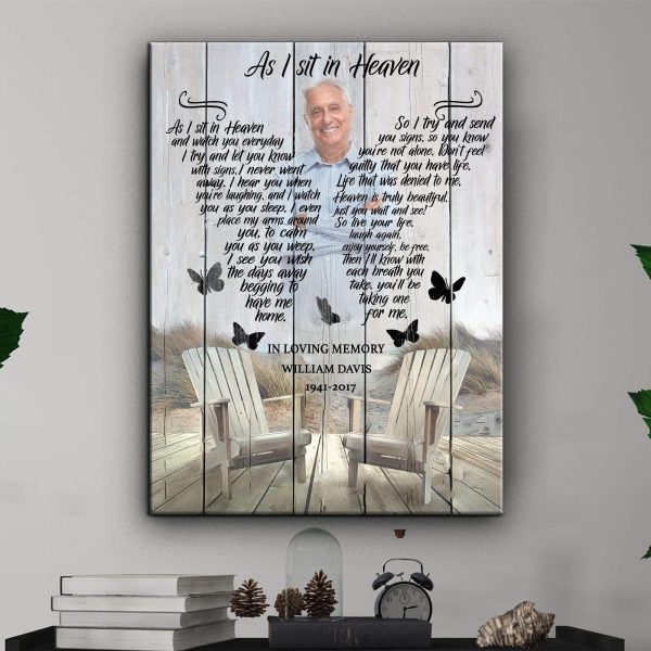 As I Sit In Heaven Memorial, Personalized Photo Memorial Poster Canvas, Gift For Family Gift for Remembrance Home Decor Wall Art Visual Art Printnd