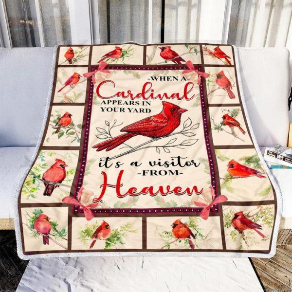 Cardinal a Visitor From Heaven Fleece Blanket - Quilt Blanket, Christmas Gift, Birthday Gift, New Year Gift, Anniversary Gift Printnd
