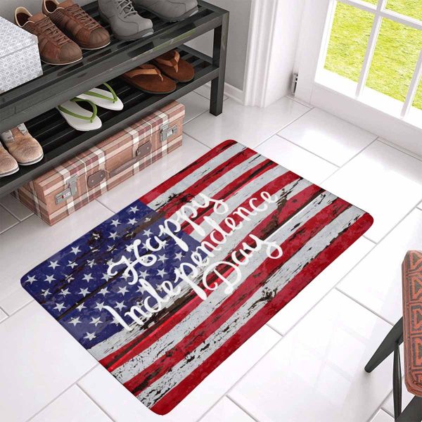 Happy Independence Day American Memorial Day on USA Flag Doormat Rug Home Decor Floor Mat Indoor and Outdoor Doormat Warm House Gift Welcome Mat Gift for Friend Family Printnd