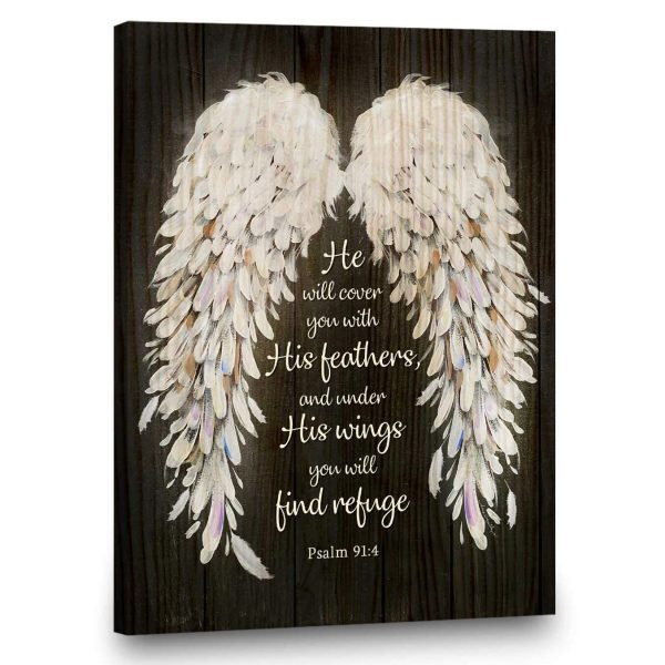 He Will Cover You With His Feathers Angel Wings Portrait Canvas & Poster Gift For Memorial Family Friend Home Decor Wall Art Visual Art Printnd