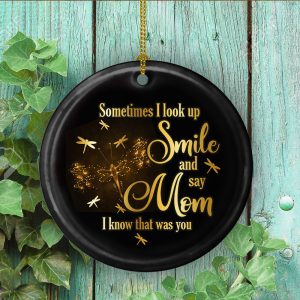 Dragonfly Sometimes I Look Up Smile And Say Mom I Know That Was You Decorative Ornament Circle Ornament Gift For Family Memorial Gift Home Decorations Ornament Pendant Printnd