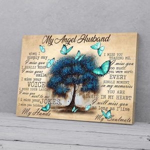 To My Angel Husband, I Miss You Holding My Hands,Butterfly Landscape Poster & Canvas Gift For Husband Birthday,Decor Home Decor Wall Art Visual Art Printnd