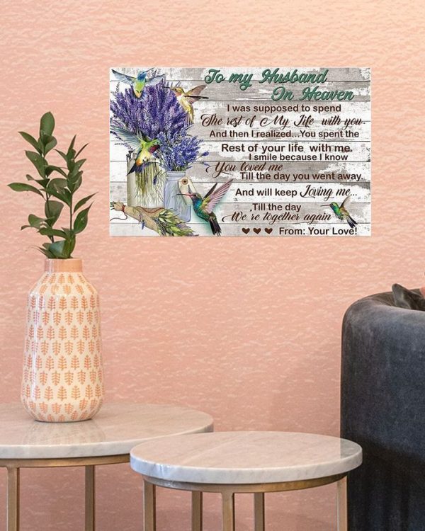 To My Husband In Heaven Hummingbird Memorial Landscape Poster & Canvas Gift For Loved Birthday Gift Home Decor Wall Art Visual Art Printnd
