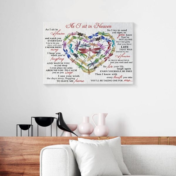 As I Sit In Heaven Heart Dragonfly Memorial Landscape Poster & Canvas Gift For Friend Family Birthday Gift Home Decor Wall Art Visual Art Printnd