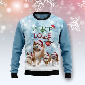 Akita Peace Love Joy Ugly Sweater - Ugly Christmas Sweater