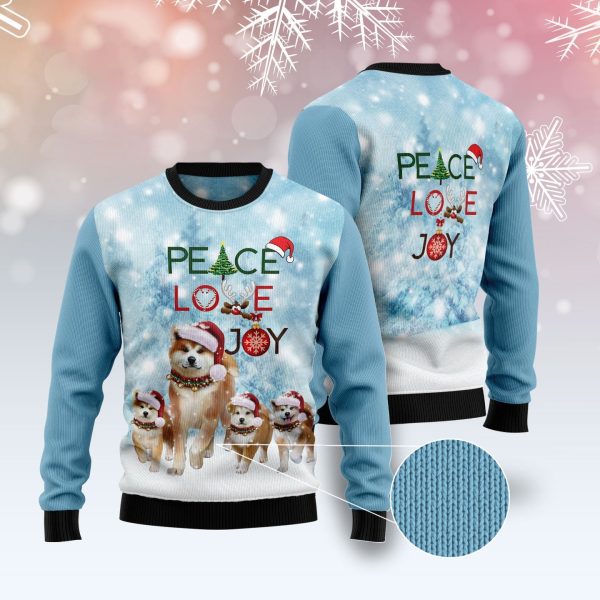 Akita Peace Love Joy Ugly Sweater - Ugly Christmas Sweater