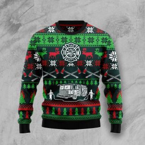Awesome Firefighter Funny Family Ugly Christmas - Holiday Sweater Gifts - Ugly Christmas Sweater