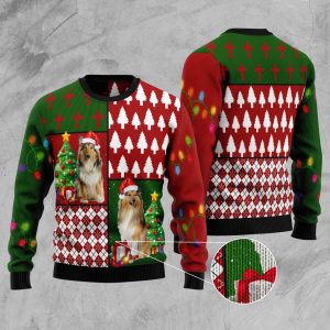 Collie Hohoho Christmas Graphic Sweater - Tis The Season Christmas Sweater - Ugly Christmas Sweater