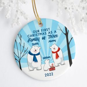 Personalized First Christmas as a Family of Three Ornament Printnd