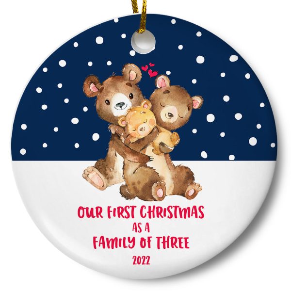 First Christmas as a Family of Three Brown Bear Ornament Printnd