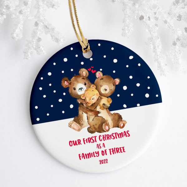 First Christmas as a Family of Three Brown Bear Ornament Printnd