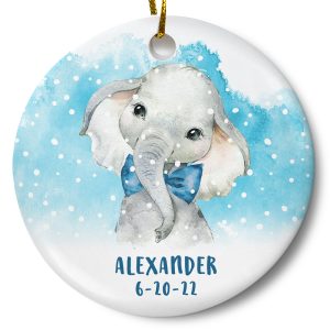 Personalized Baby Boy Elephant Ornament Printnd