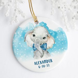 Personalized Baby Boy Elephant Ornament Printnd