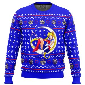 Sailor Moon Sitting on Moon Ugly Christmas Sweater