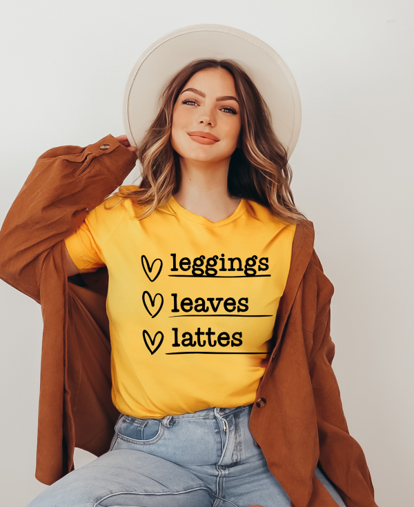 Leggings Leaves and Lattes Fall T-Shirt Printnd