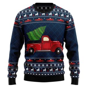 Vintage Red Truck Christmas Crewneck Sweater - Ugly Christmas Sweater - Unisex Sweater Xmas Outfit