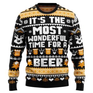 Wonderful Time For A Beer - Christmas Crewneck Sweater - Ugly Christmas Sweater