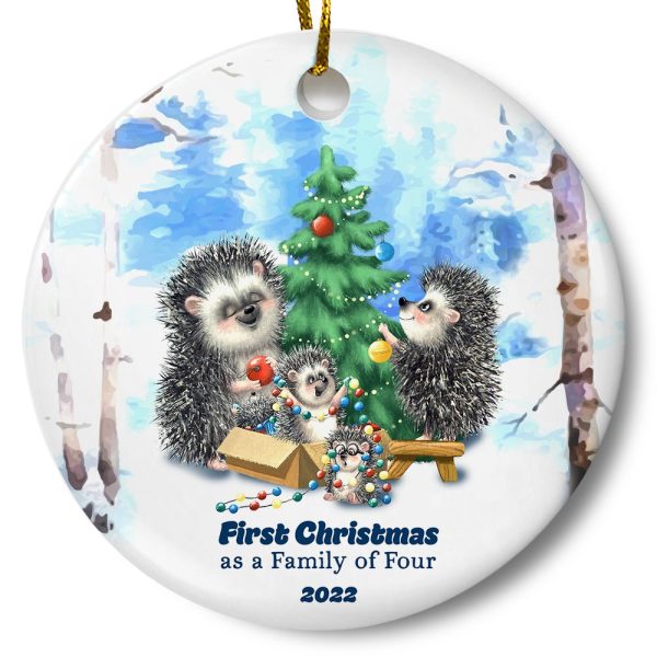 First Christmas as a Family of Four Hedgehog Ornament Printnd