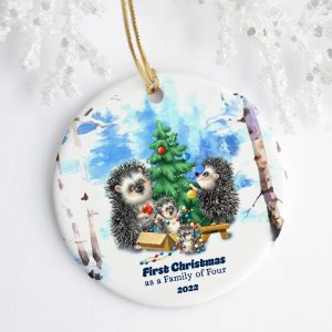 First Christmas as a Family of Four Hedgehog Ornament Printnd