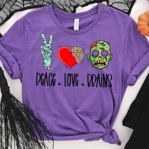 Peace Love Brains Zombie Shirt - Halloween Shirt Printnd