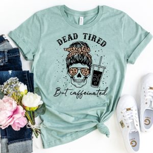Dead Tired but Caffeinated Leopard Shirt - Fall Pumpkin T-Shirt Printnd